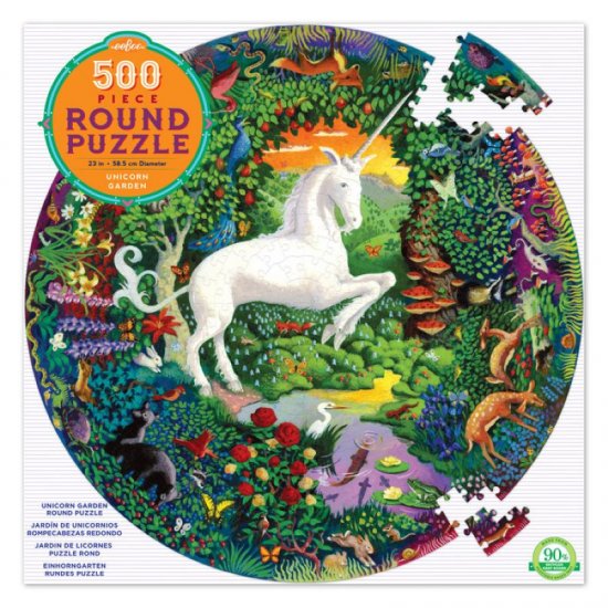 Eeboo Unicorn Garden 500 Piece Round Puzzle