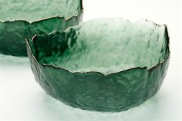 Glass Bohemia -Athena green glass bowl with gold trim 20cm