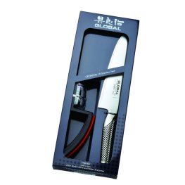 Global Set 20 cm Cooks Knife and Water Sharpener