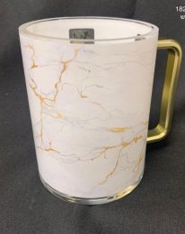 Schönfeld-Acrylic Washing Cup Gold & White Marble - Gold Handles