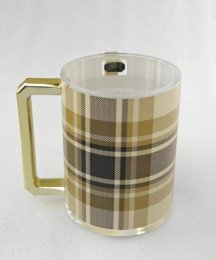Schönfeld-Acrylic Washing Cup Gold & Brown Plaid-Gold Handles
