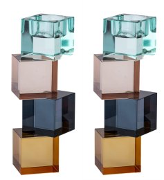 Schönfeld-Set of 4 Colored Crystal Candlesticks and Tealight