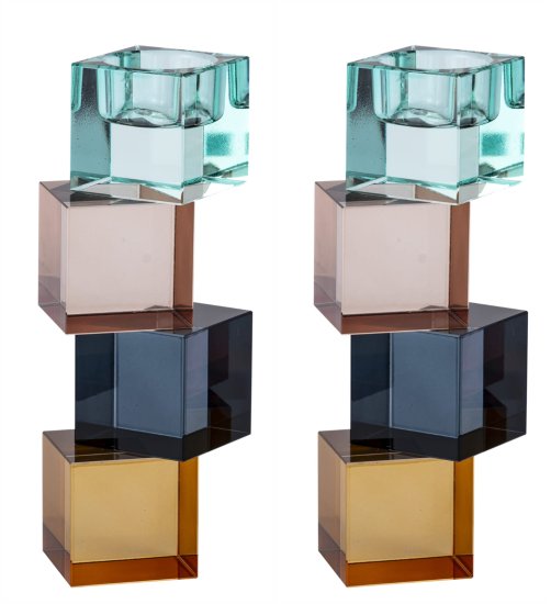 Schönfeld-Set of 4 Colored Crystal Candlesticks and Tealight