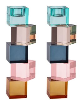 Schönfeld-Set of 5 Colored Crystal Candlesticks and Tealight
