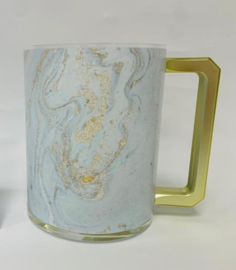 Schönfeld-Acrylic Washing Cup Gold & Blue Marble - Gold Handles