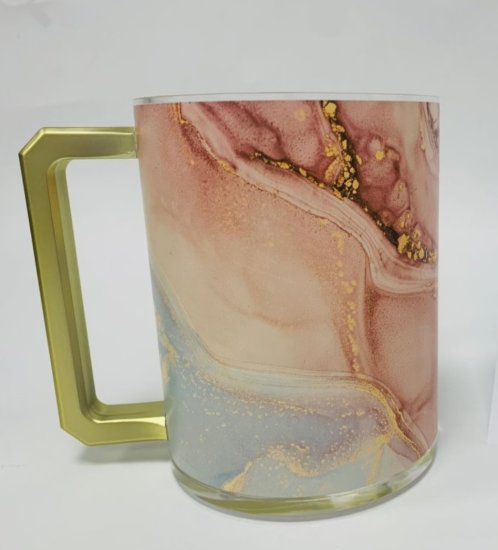 Schönfeld-Acrylic Washing Cup Gold & Auburn Marble- Gold Handles