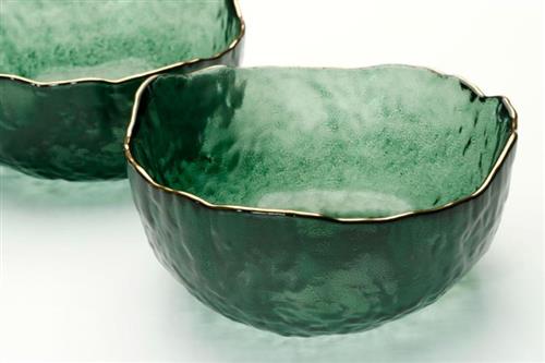 Glass Bohemia -Athena green glass bowl with gold trim