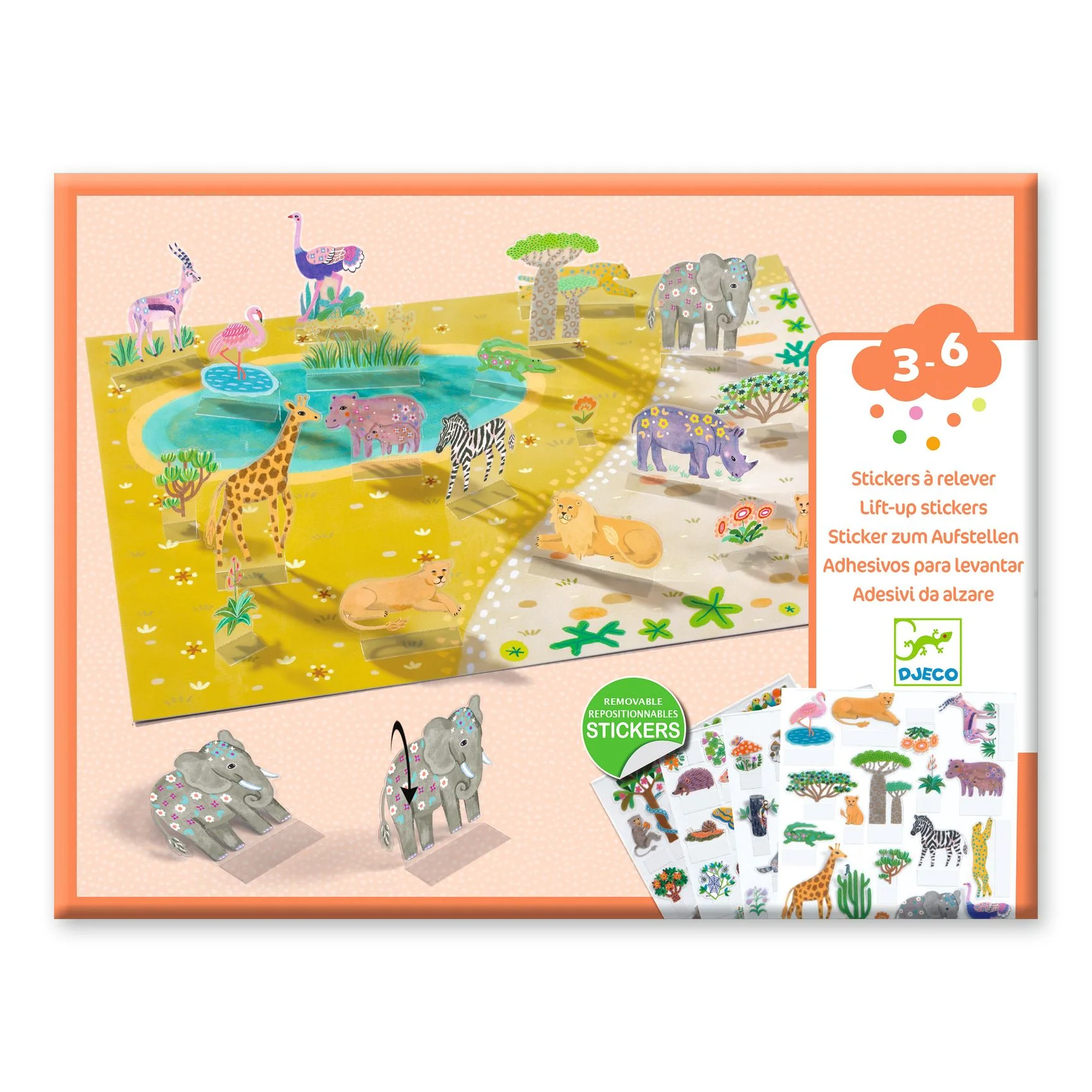 Djeco -יצירה - מדבקות תלת מימד הסוואנה